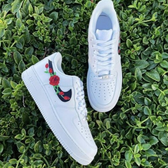 Nike Air Force 1 Red Rose Custom Low Floral White Black Shoes Men Women Kids main image 6
